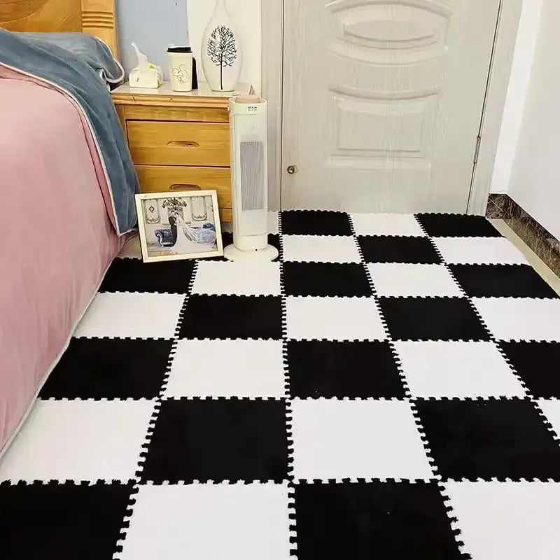 Tapis Puzzle Noir & Blanc – L’Élégance Douce Qui Change Votre Maison !