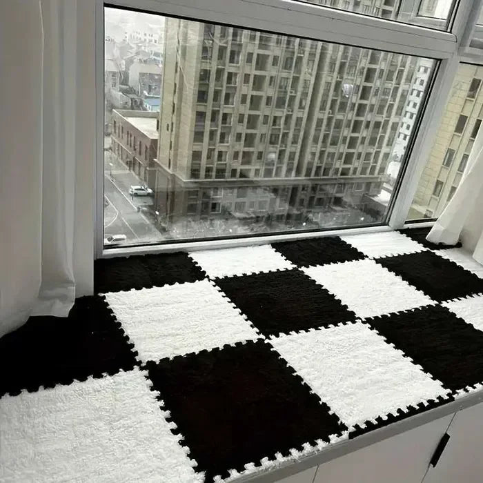 Tapis Puzzle Noir & Blanc – L’Élégance Douce Qui Change Votre Maison !